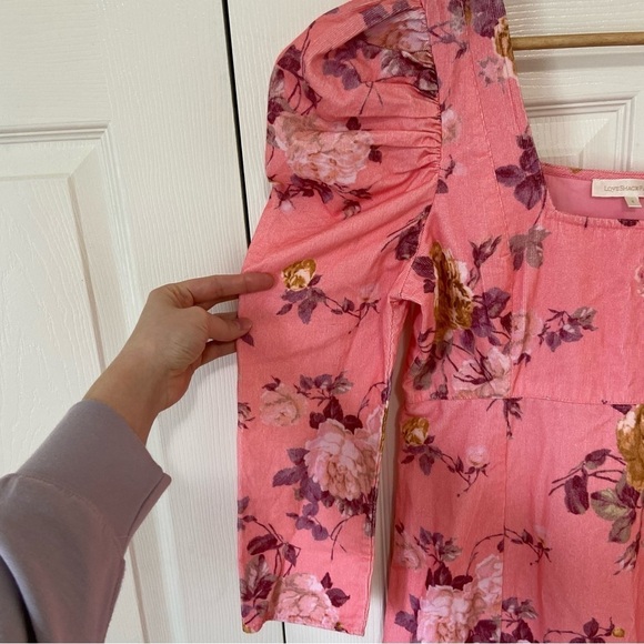 LoveShackFancy Ellington Midi Dress Pink Floral Corduroy Square Neck Puff Sleeve - Picture 8 of 14